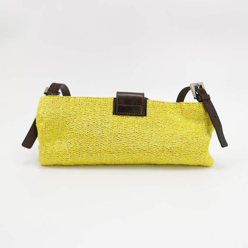 Fendi Lemon Yellow Beaded Top Opening Crossbody Bag