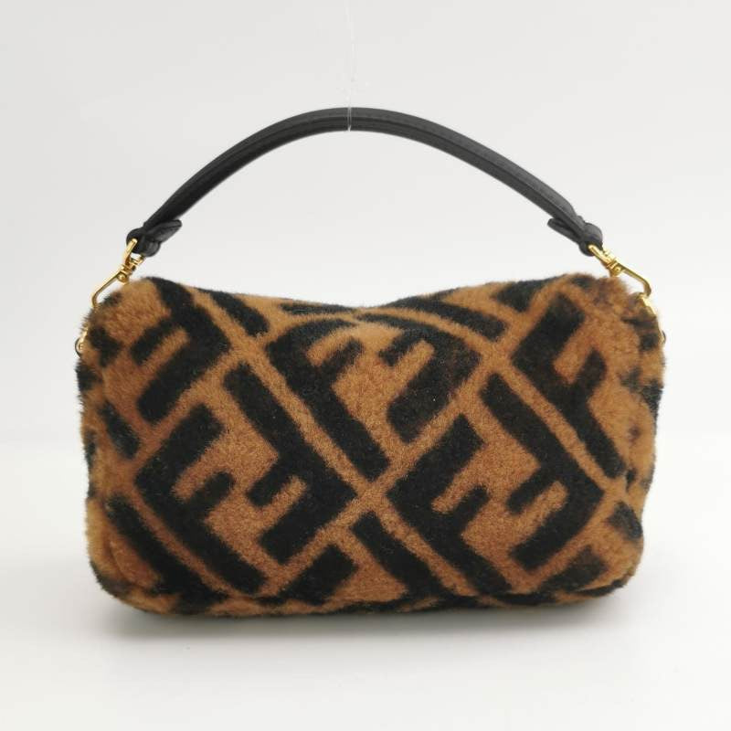 Fendi Baguette Mini Shearling Vitello Dolce Marco FF 1974 Tobacco Black Brown Zucca