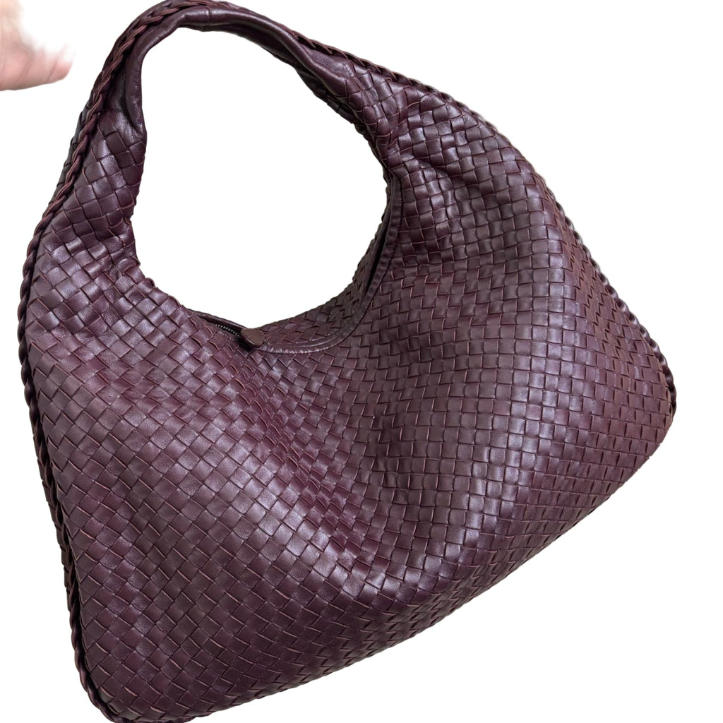 Bottega Veneta Veneta Hobo Burgundy Wine Intreciatto Leather Bag Large 48cm