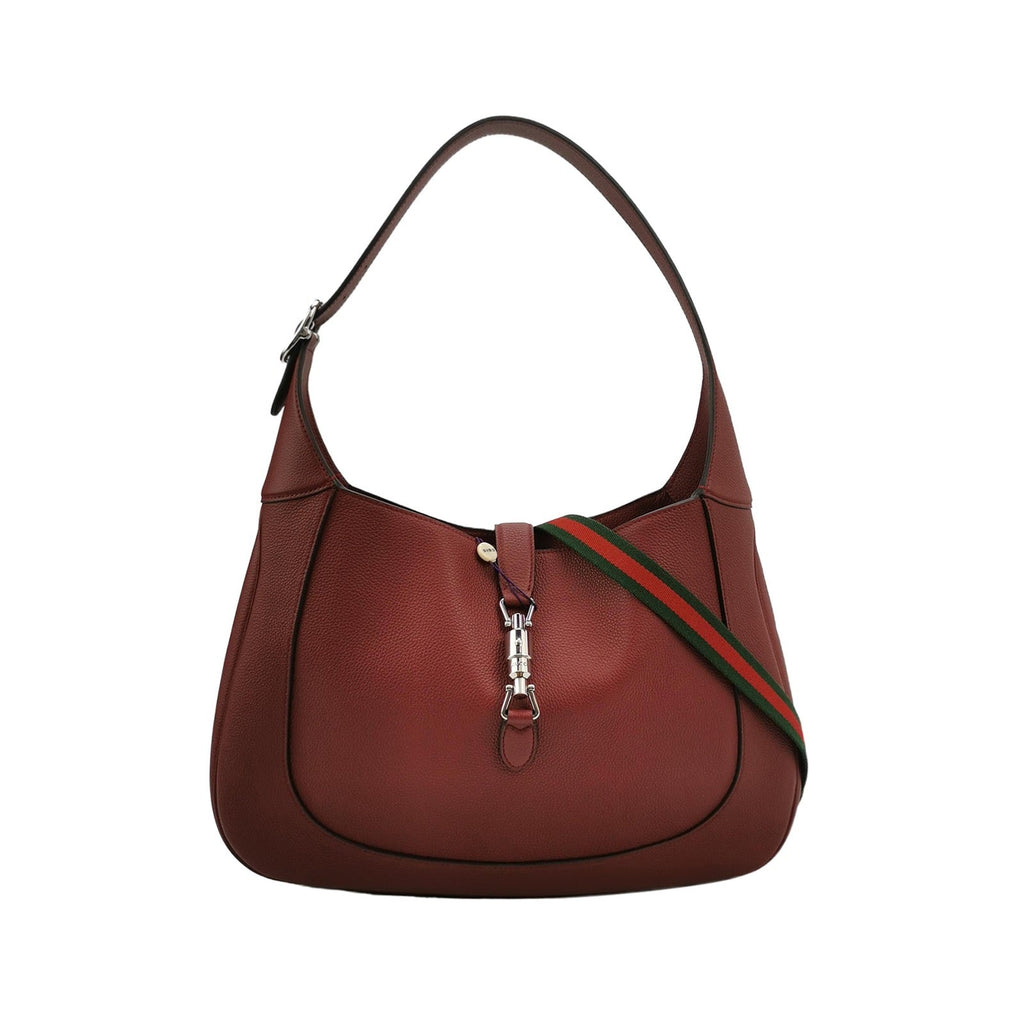 Gucci Jackie 1961 Burgundy Large Pebbled Leather Shoulder Bag with Strap