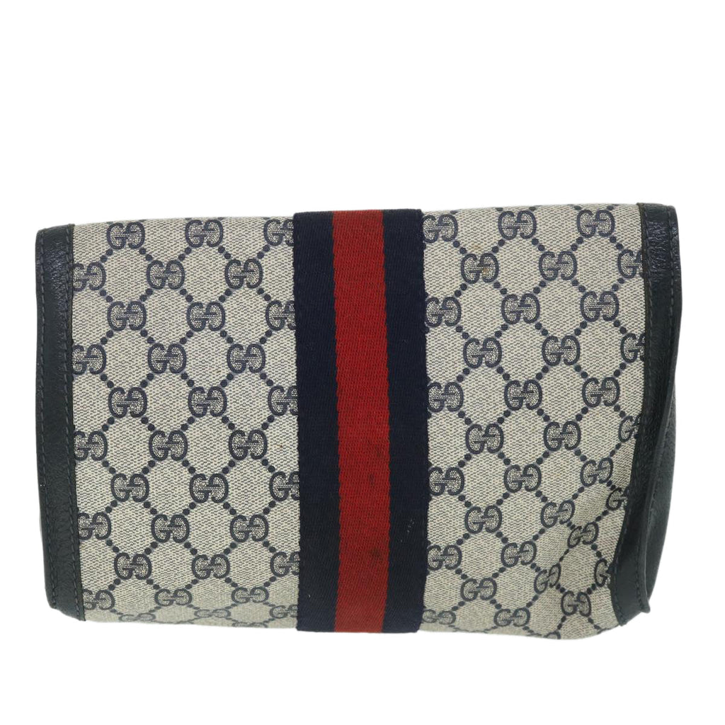 GUCCI GG Canvas Sherry Line Clutch Bag PVC Leather Navy Red 54774