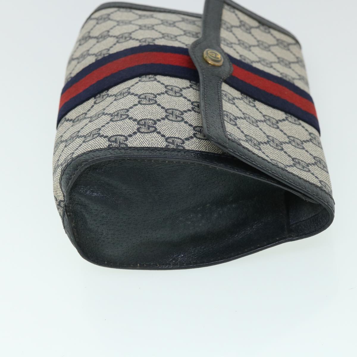 GUCCI GG Canvas Sherry Line Clutch Bag PVC Leather Navy Red 54774