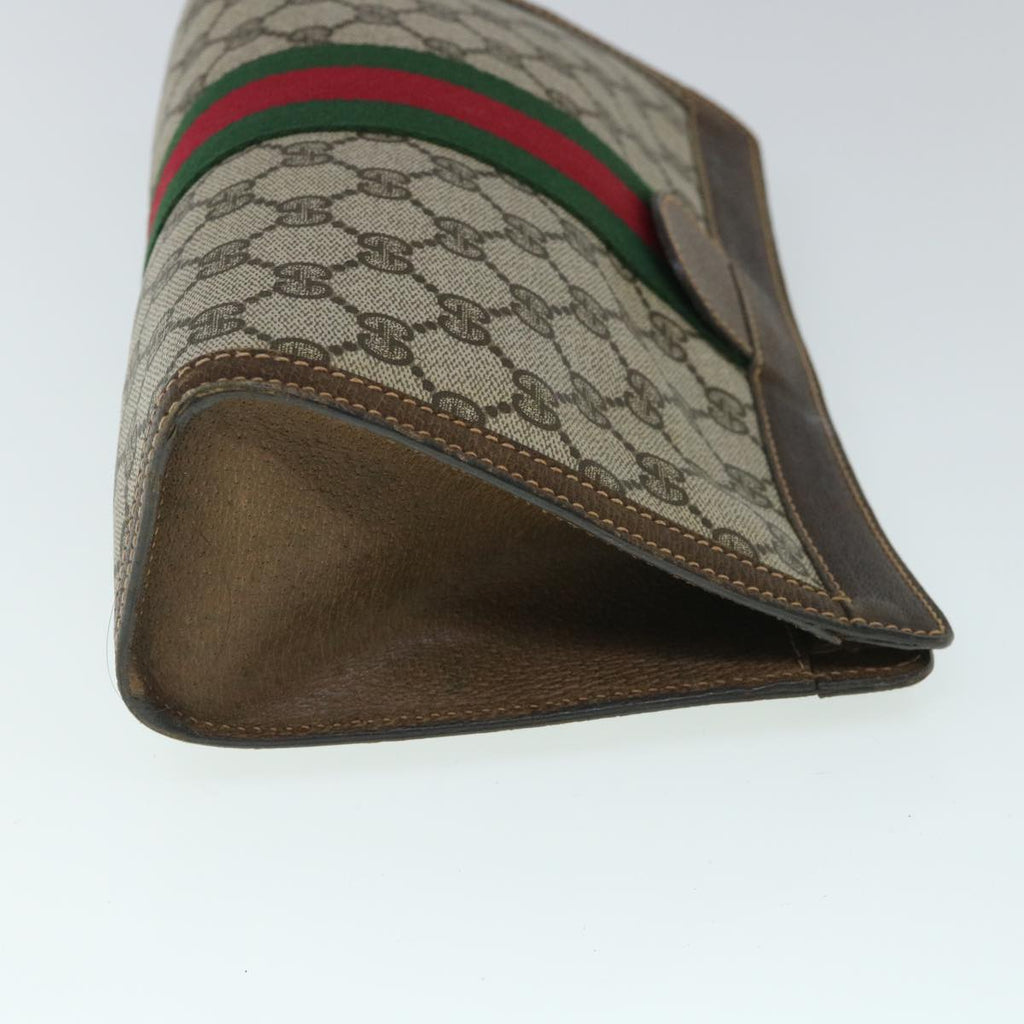 GUCCI GG Canvas Web Sherry Line Clutch Bag PVC Leather Beige Green 54839