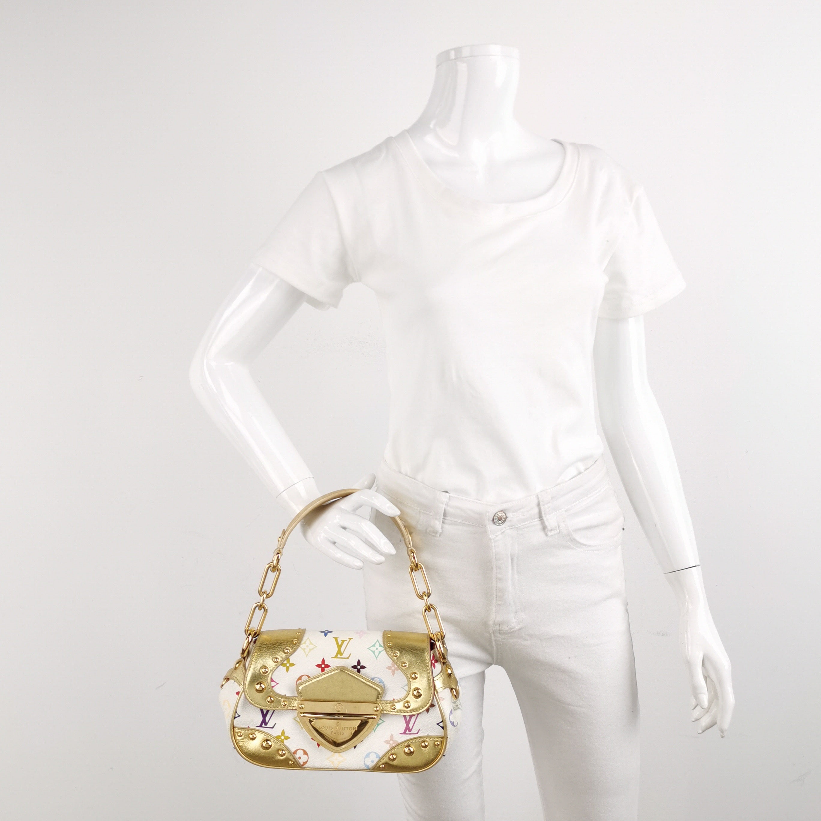 Louis Vuitton x Takashi Murakami Marilyn Small White Multicolor Gold Leather