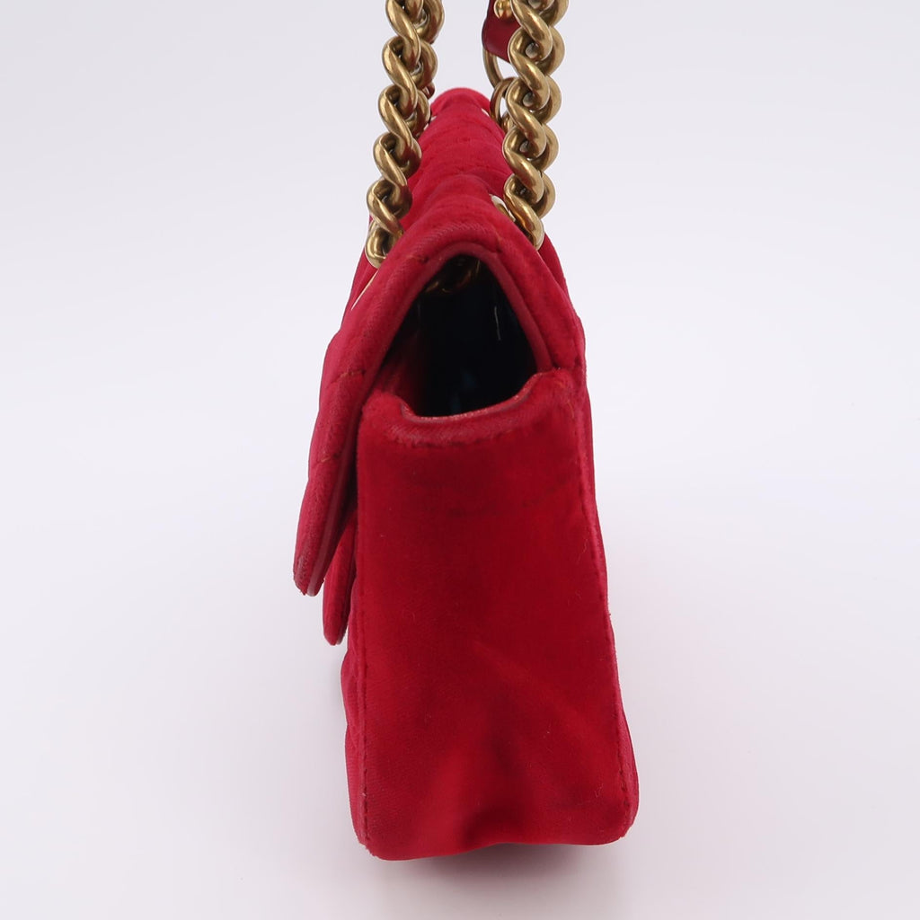 Gucci Marmont Mini Flap Red Velvet Handbag