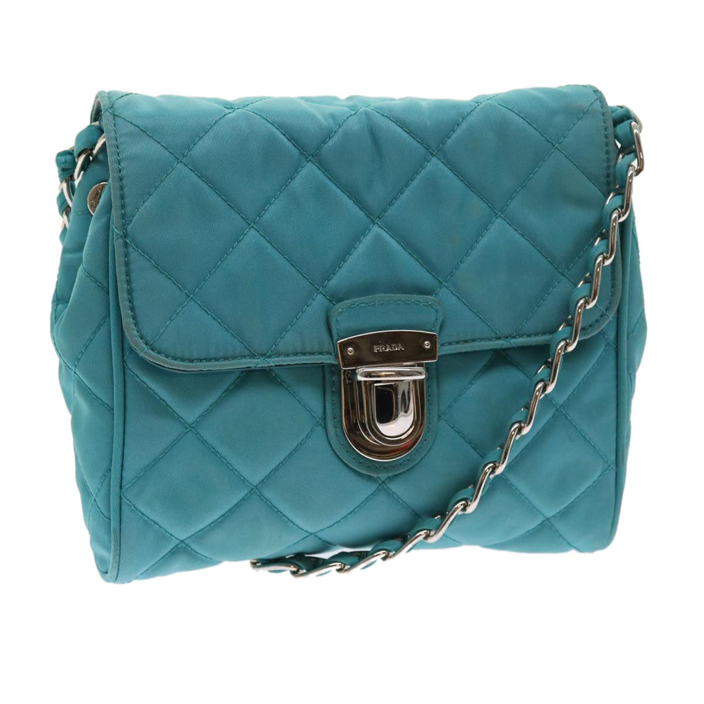 PRADA Chain Shoulder Bag Nylon Turquoise Blue 56948