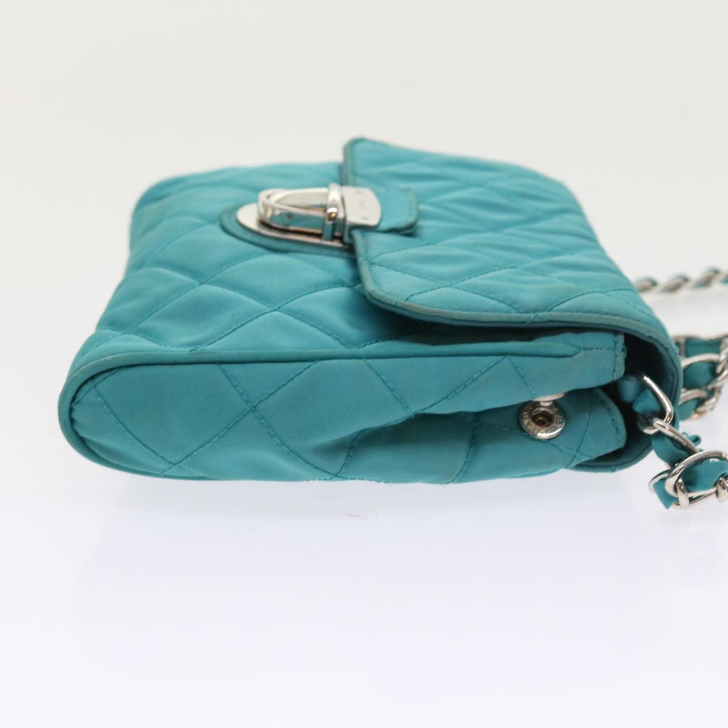 PRADA Chain Shoulder Bag Nylon Turquoise Blue 56948