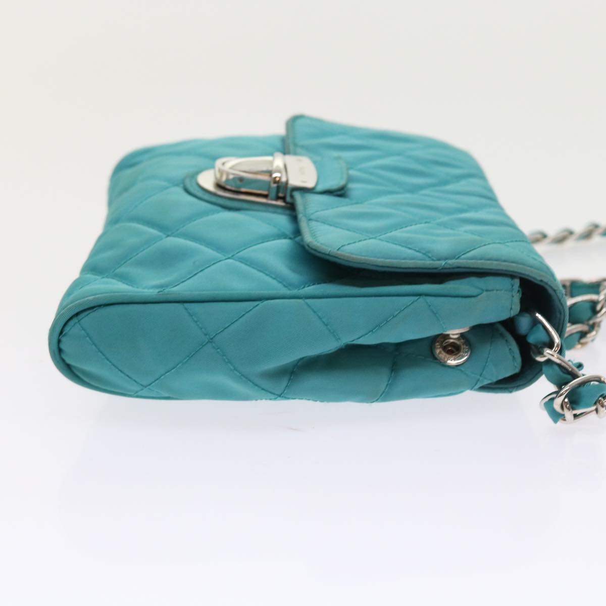 PRADA Chain Shoulder Bag Nylon Turquoise Blue 56948