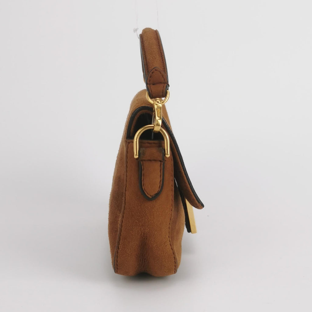 Fendi Baguette Mini Brown Suede Gold Hardware Crossbody Bag