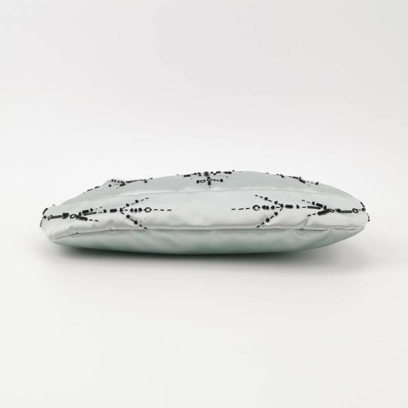 Prada Cleo Vintage Blue Silk Beaded Embroidery Shoulder Bag