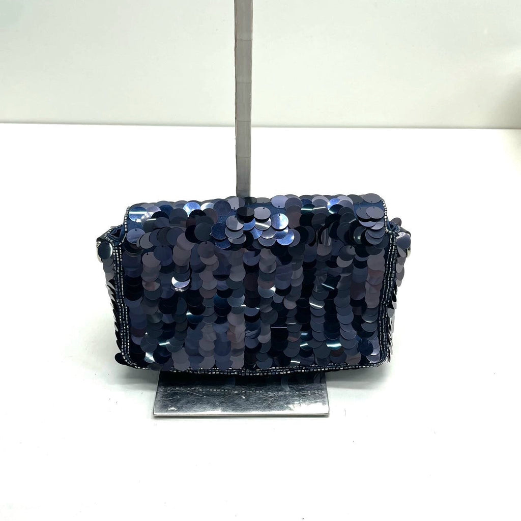 Fendi Baguette Mini Navy Sequins Chain Strap Crossbody Bag