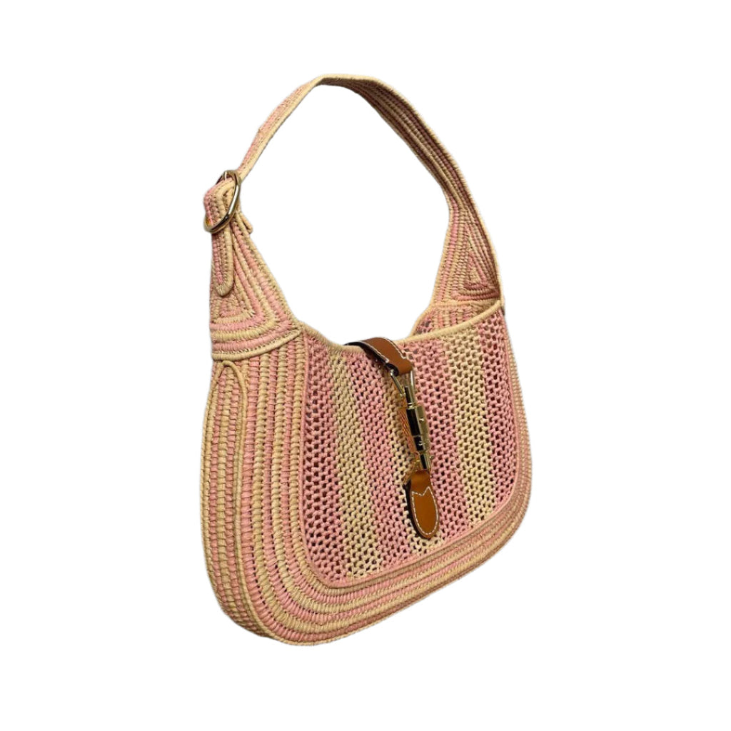 Gucci Jackie 1961 Wicker Bag Pink Gold Hardware Leather Strap