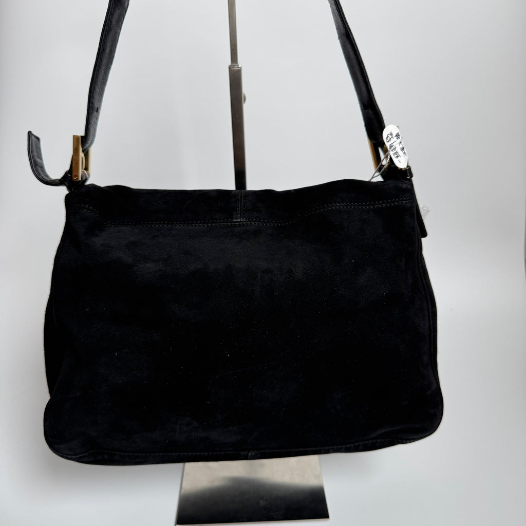 Fendi Mamma Baguette Black Suede Leather Red Buckle