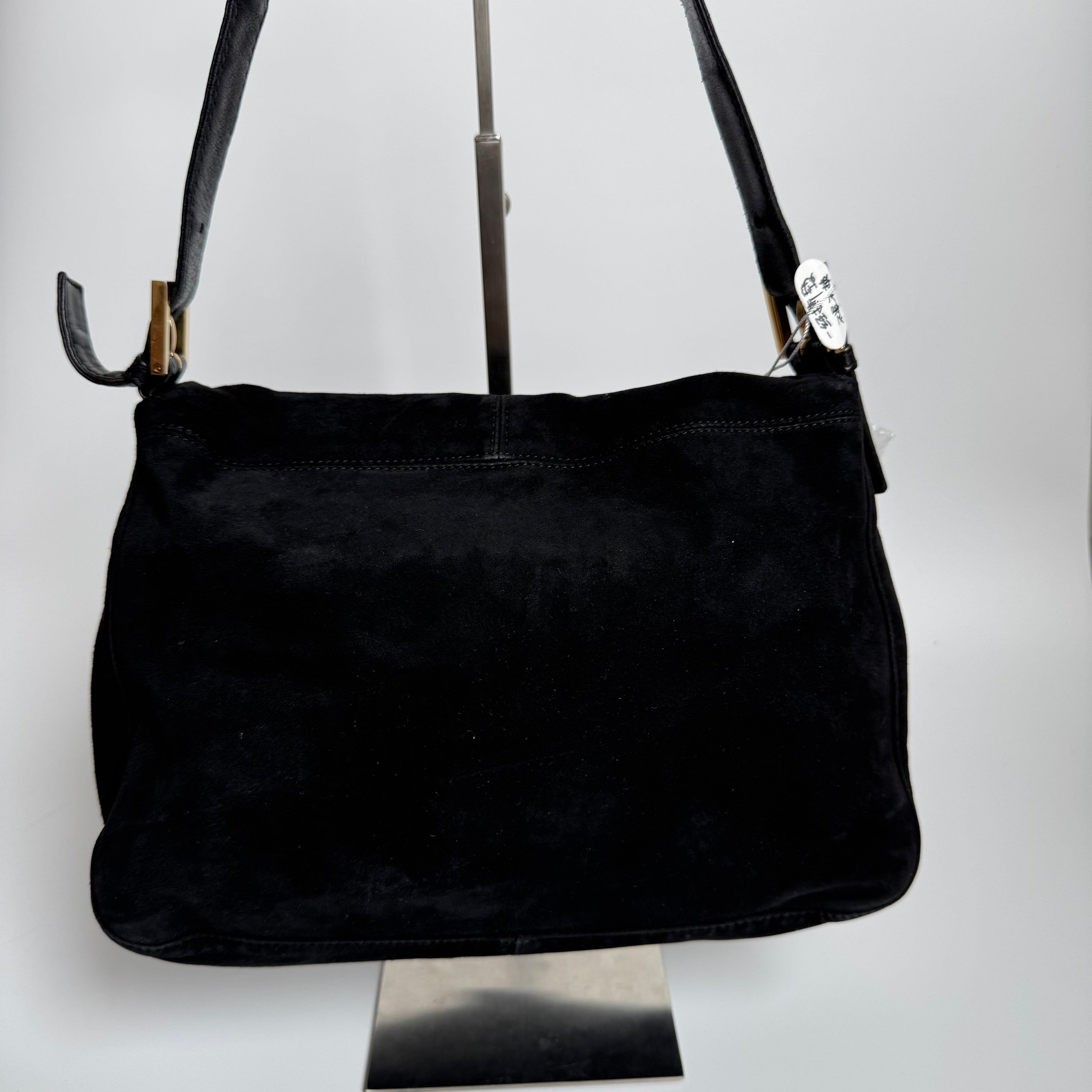 Fendi Mamma Baguette Black Suede Leather Red Buckle