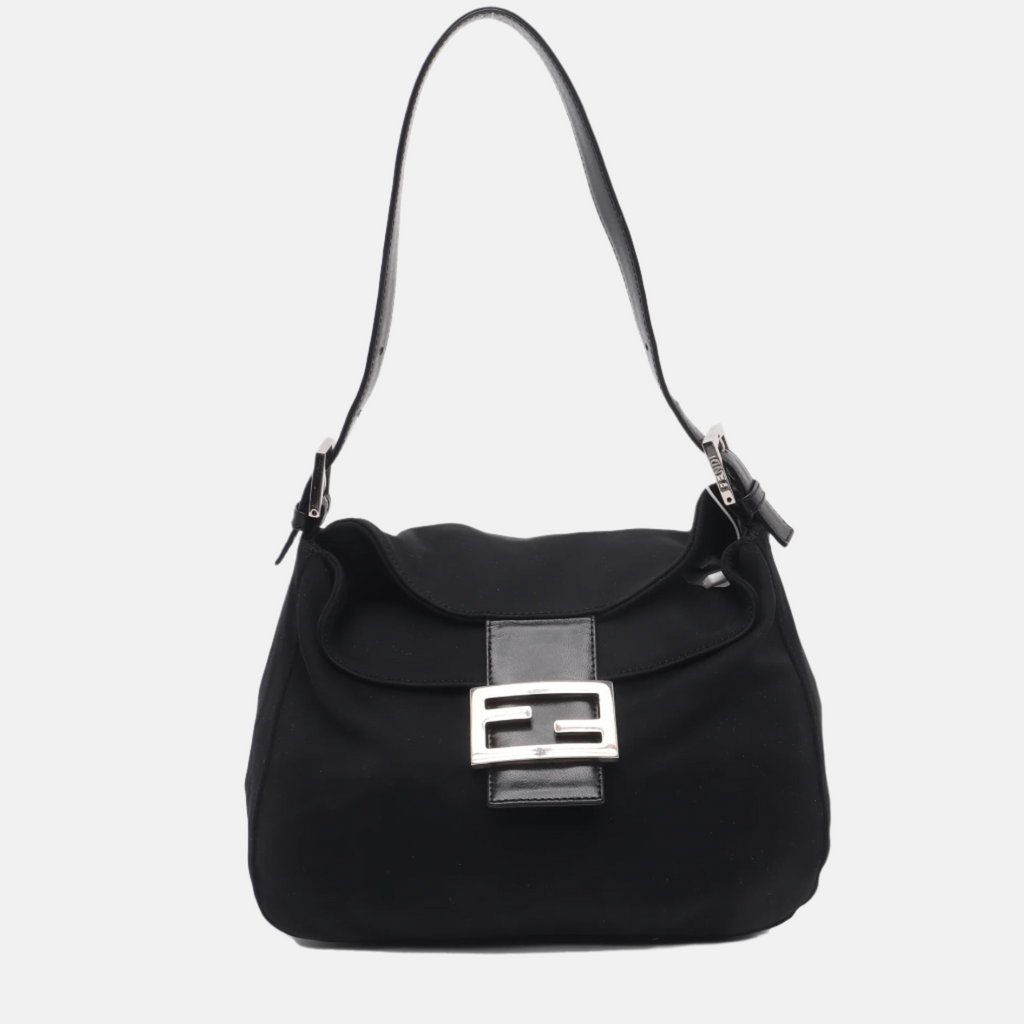FENDI Baguette Vintage Black Cloth Silver Hardware
