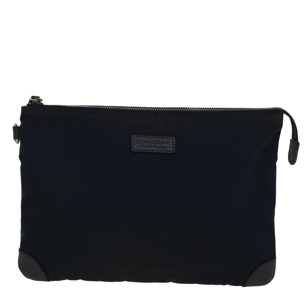 BURBERRY Black label Clutch Bag Nylon Leather Navy 58127