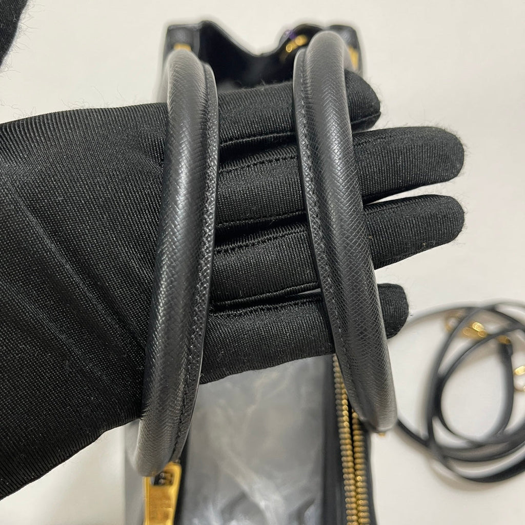 Prada Galleria Saffiano Leather Small Black Handbag with Strap
