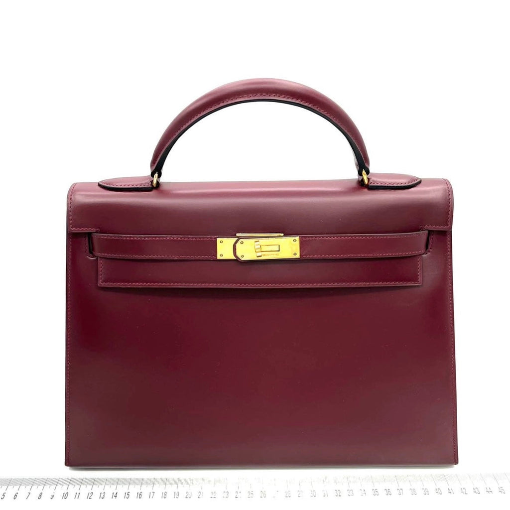 Hermès Kelly 32 Sellier Burgundy Box Leather Gold HW 1978