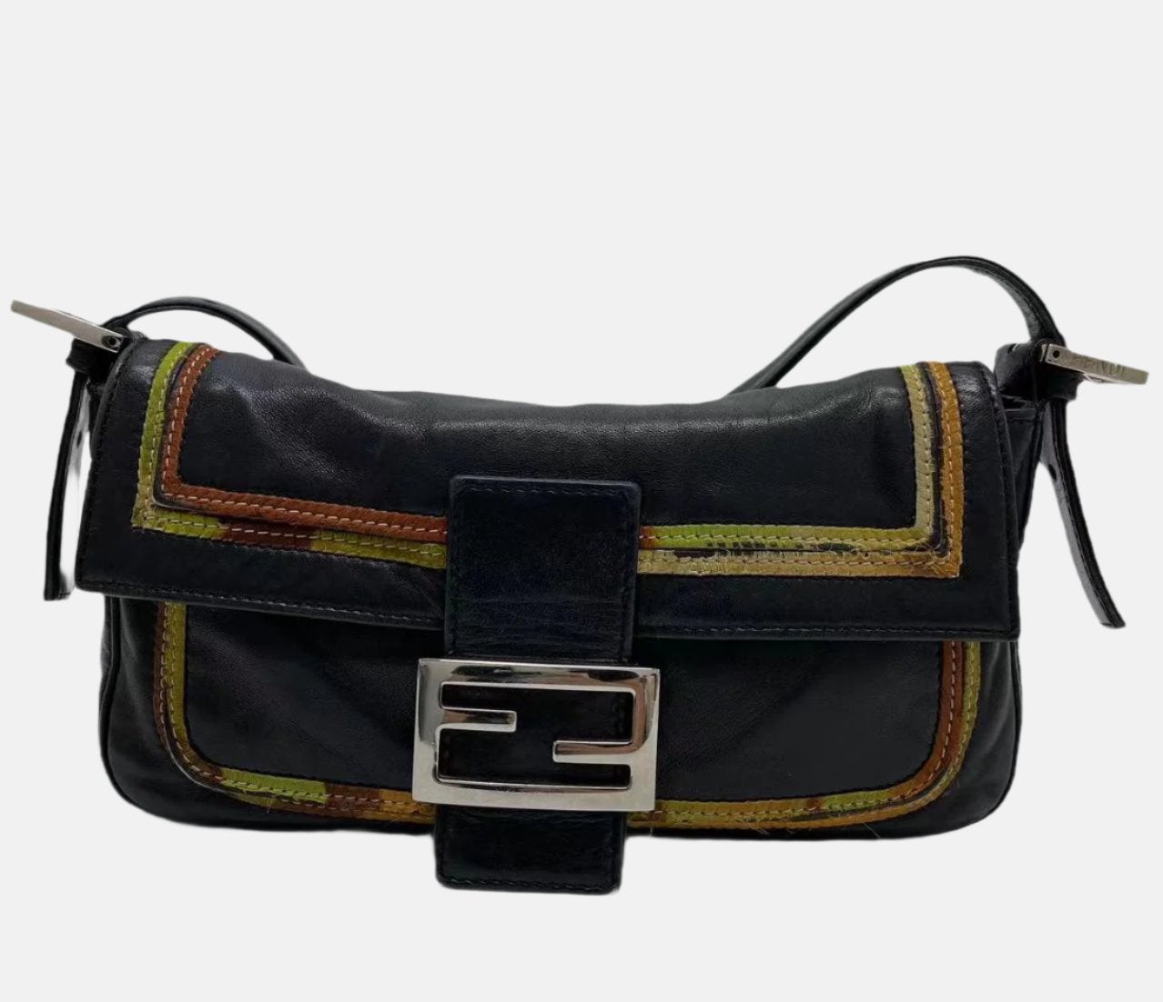 Fendi Baguette Black Leather with Multicolor Seams