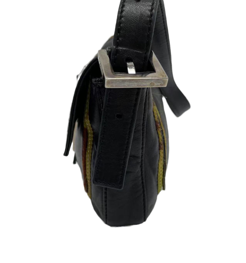 Fendi Baguette Black Leather with Multicolor Seams
