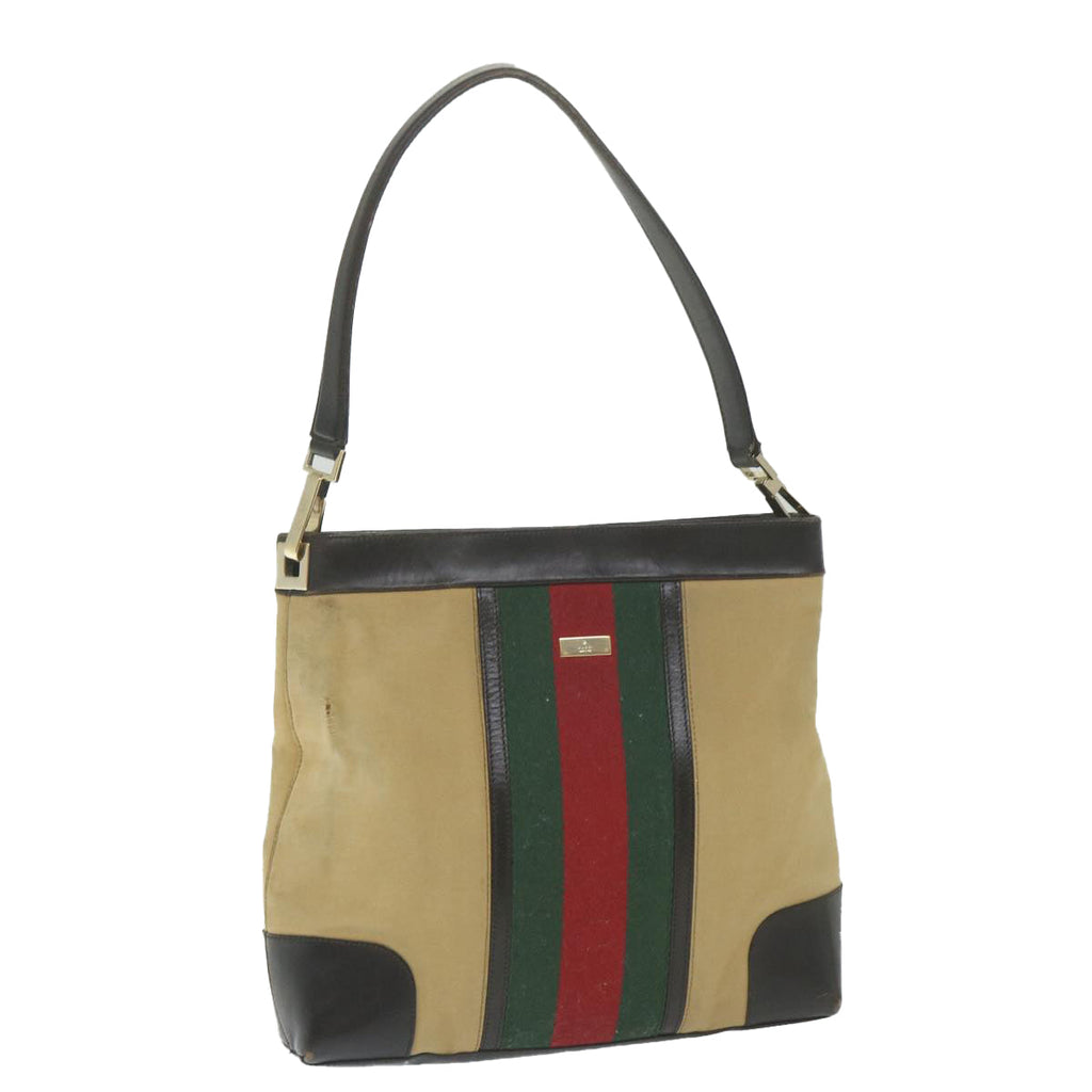 GUCCI Web Sherry Line Shoulder Bag Canvas Beige Red 001 4231 1705 59714
