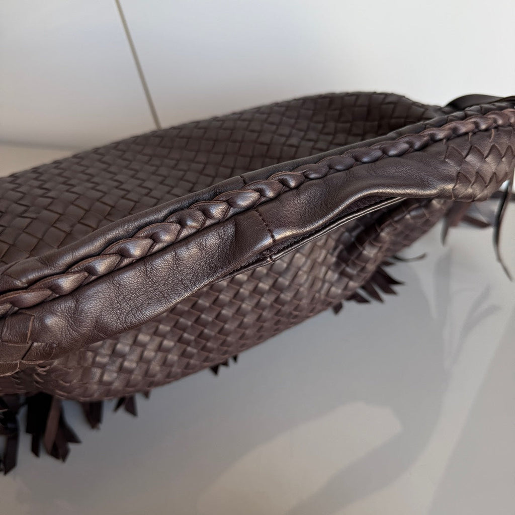 Bottega Veneta Veneta Fringed Hobo Large Dark Chocolate Brown 47cm Lambskin Leather
