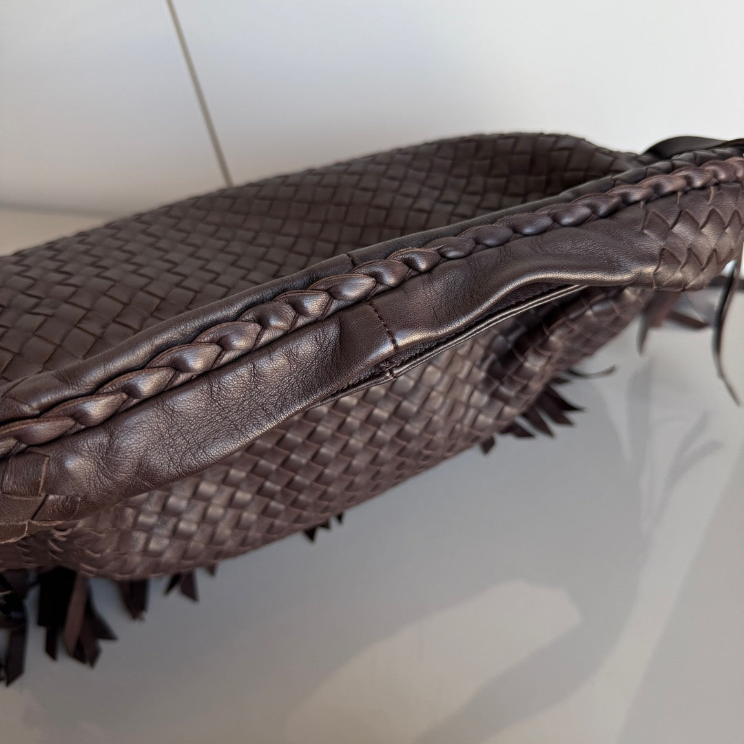Bottega Veneta Veneta Fringed Hobo Large Dark Chocolate Brown 47cm Lambskin Leather