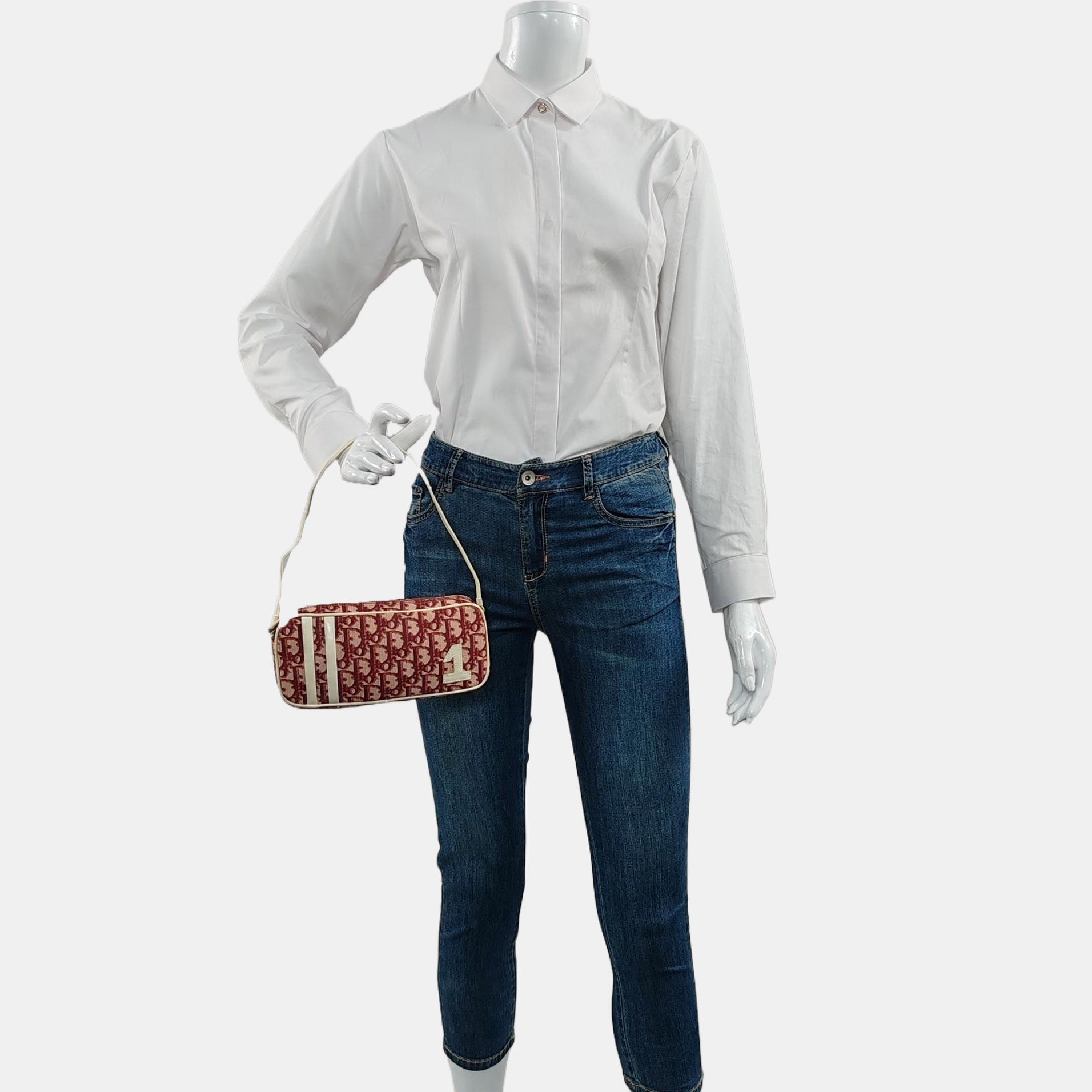 Dior No. 1 Trotter Pochette Clutch Red Oblique Canvas White Patent Leather