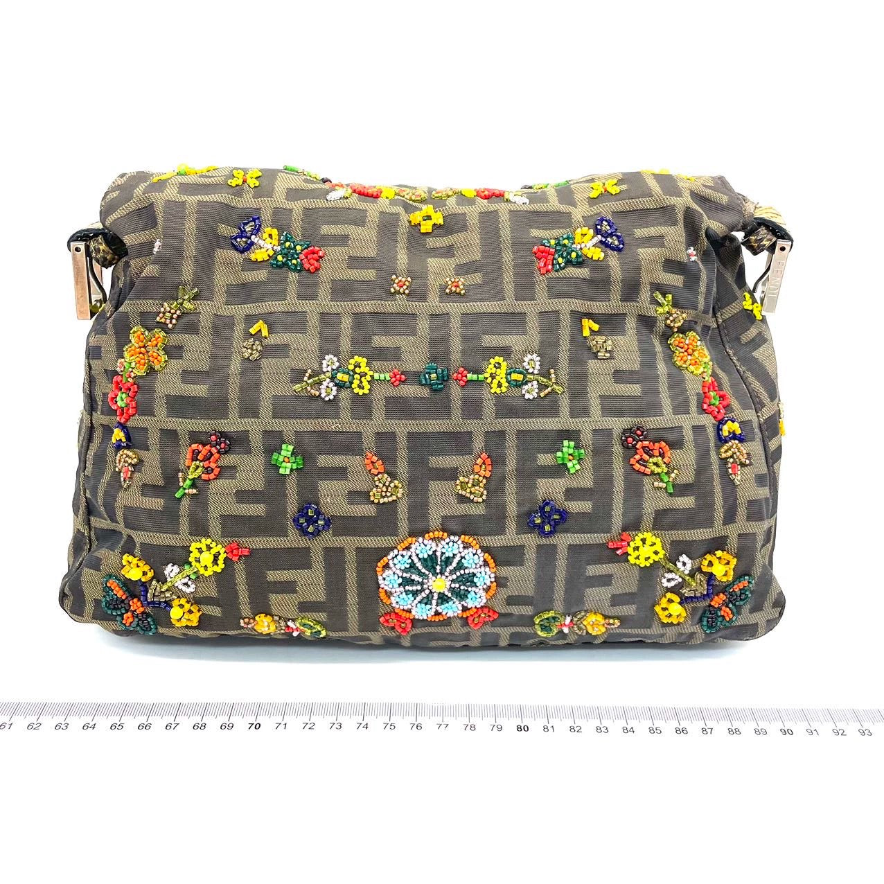 Fendi Mamma Baguette Zucca Monogram Floral Beaded Embroidery Lizard Strap