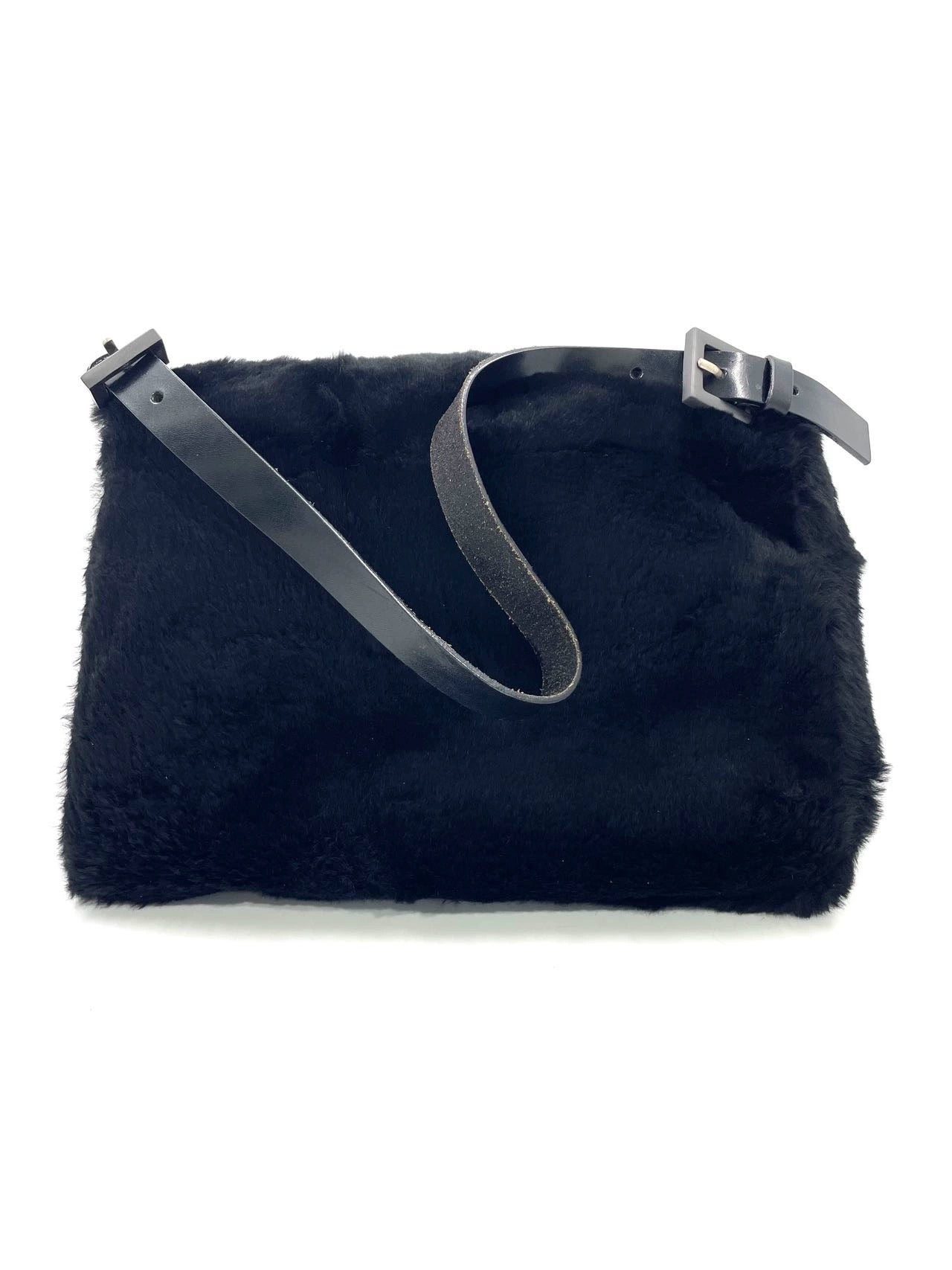 Fendi Mamma Baguette Black Faux Fur Shoulder Bag