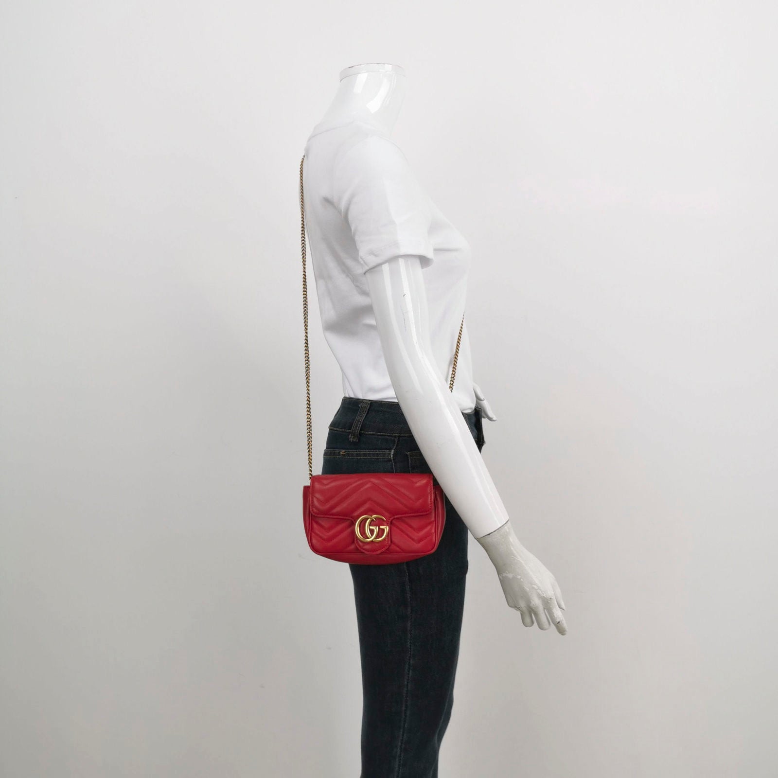 Gucci Marmont Super Mini Flap Leather Bag Red Leather
