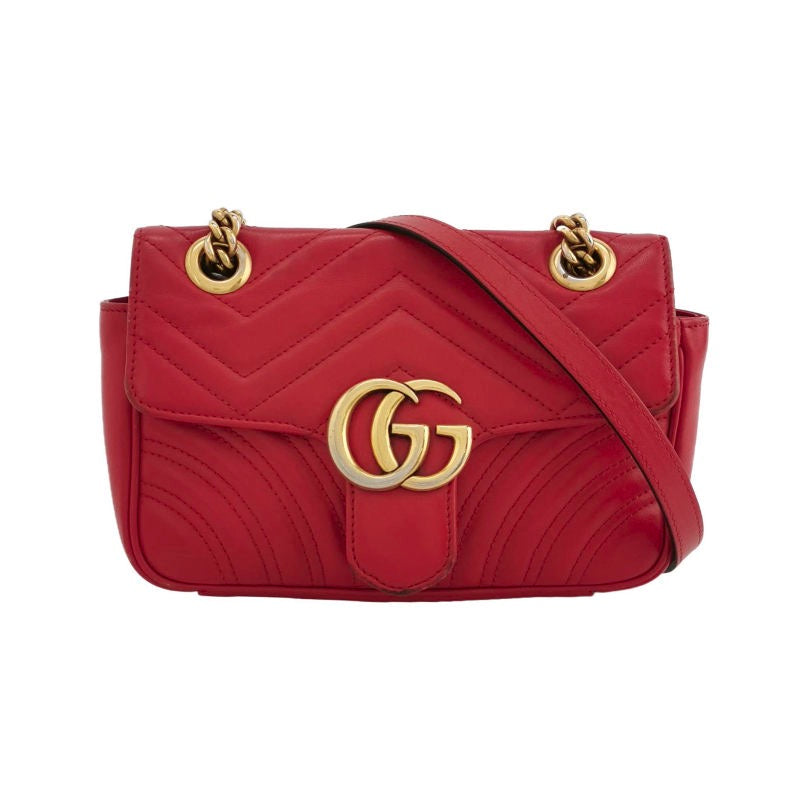 Gucci Marmont Mini Flap Red Leather Handbag