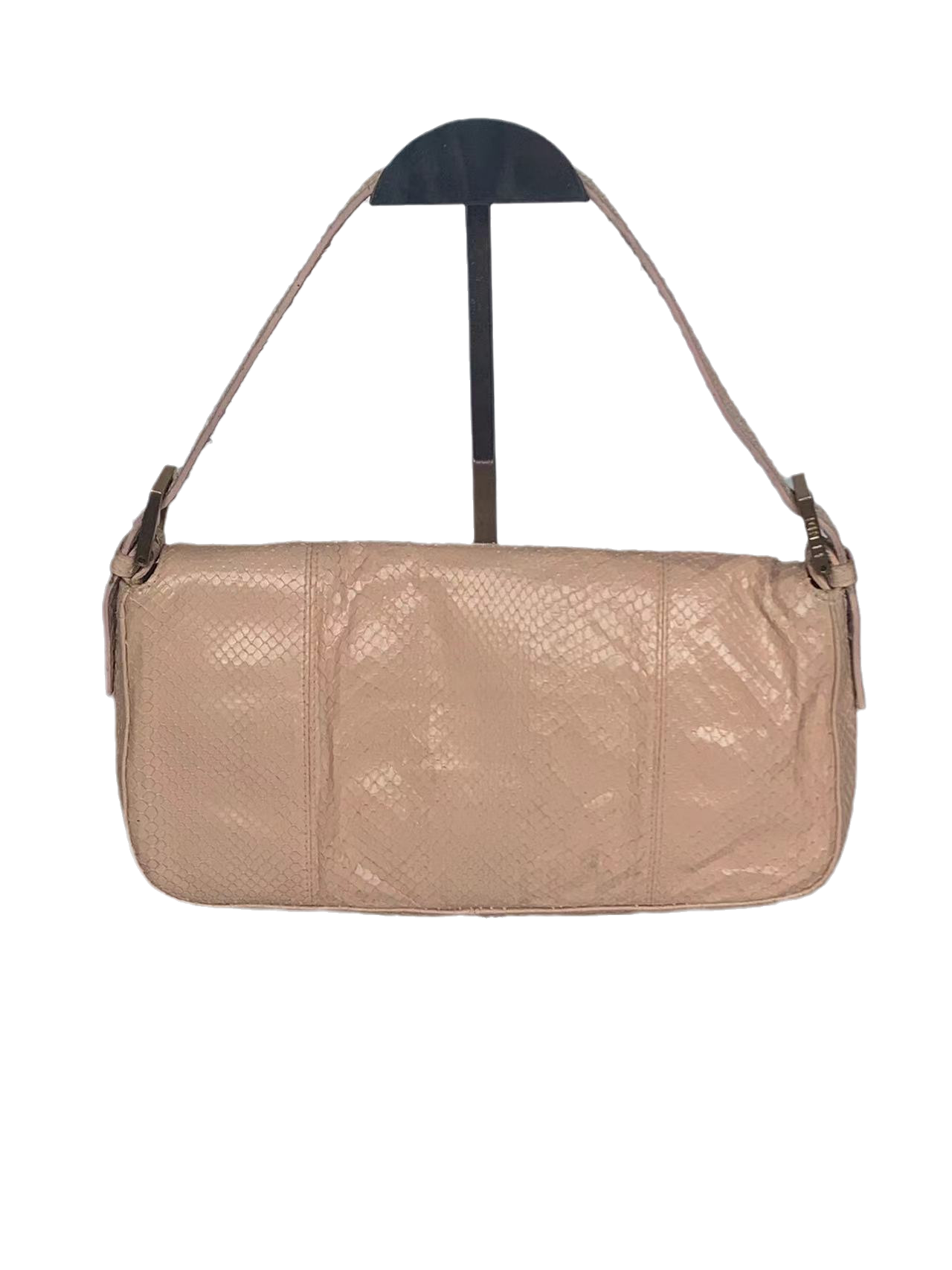 Fendi baguette nude pink python leather shoulder bag