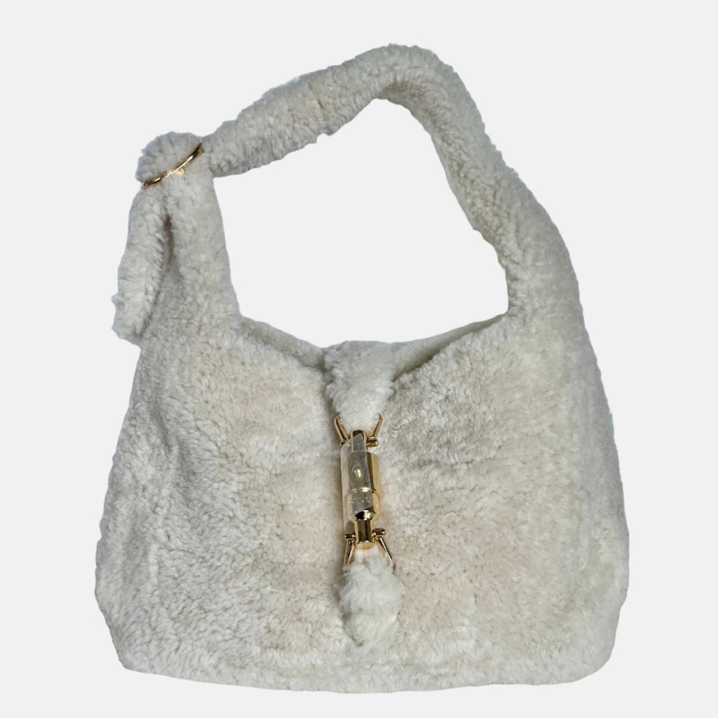 Gucci Jackie 1961 White Fluffy Shearling Bag Small