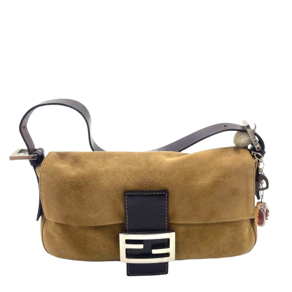 Fendi Baguette Coffee Brown Suede Leather Shoulder Bag