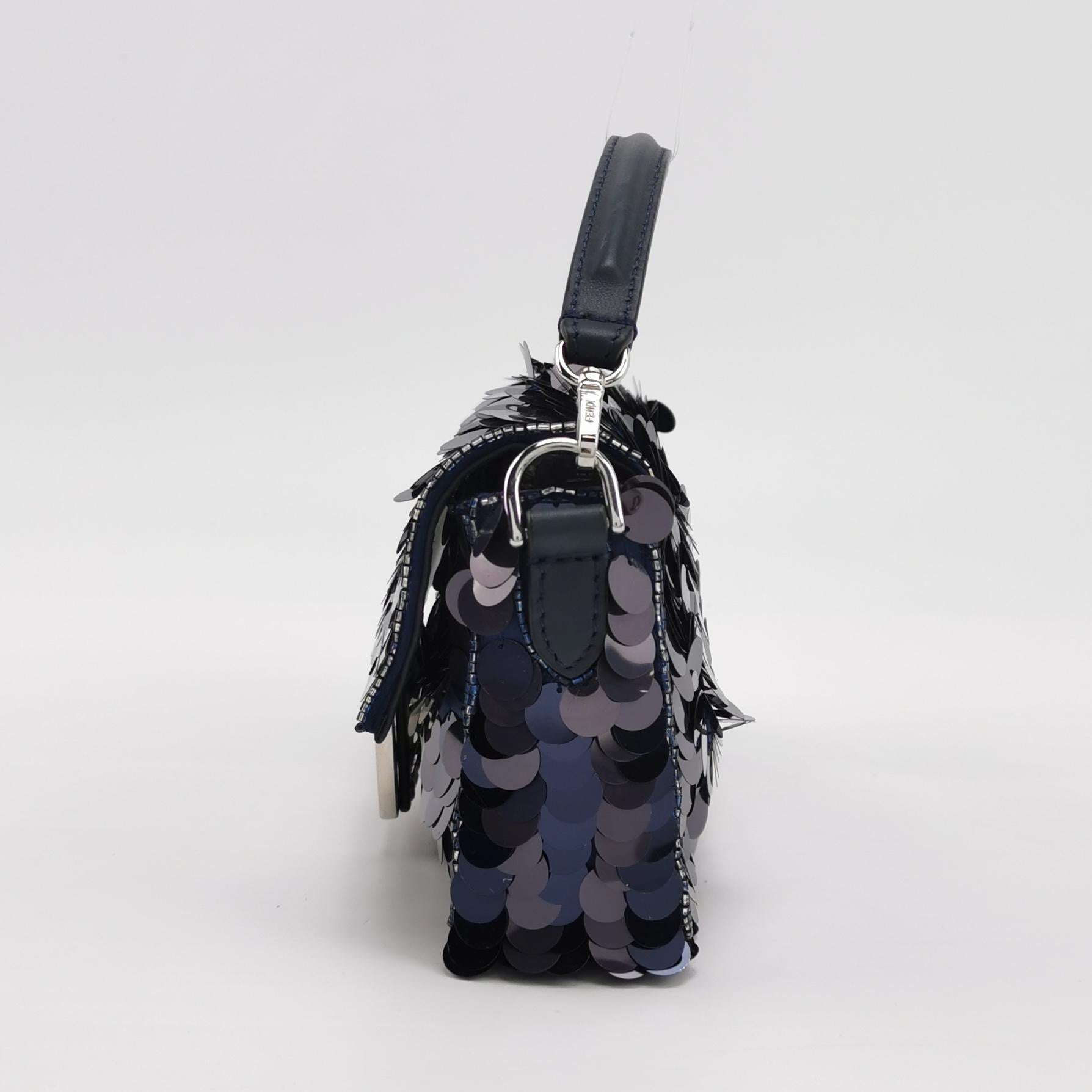 Fendi Baguette Mini Navy Sequins Chain Strap Crossbody Bag
