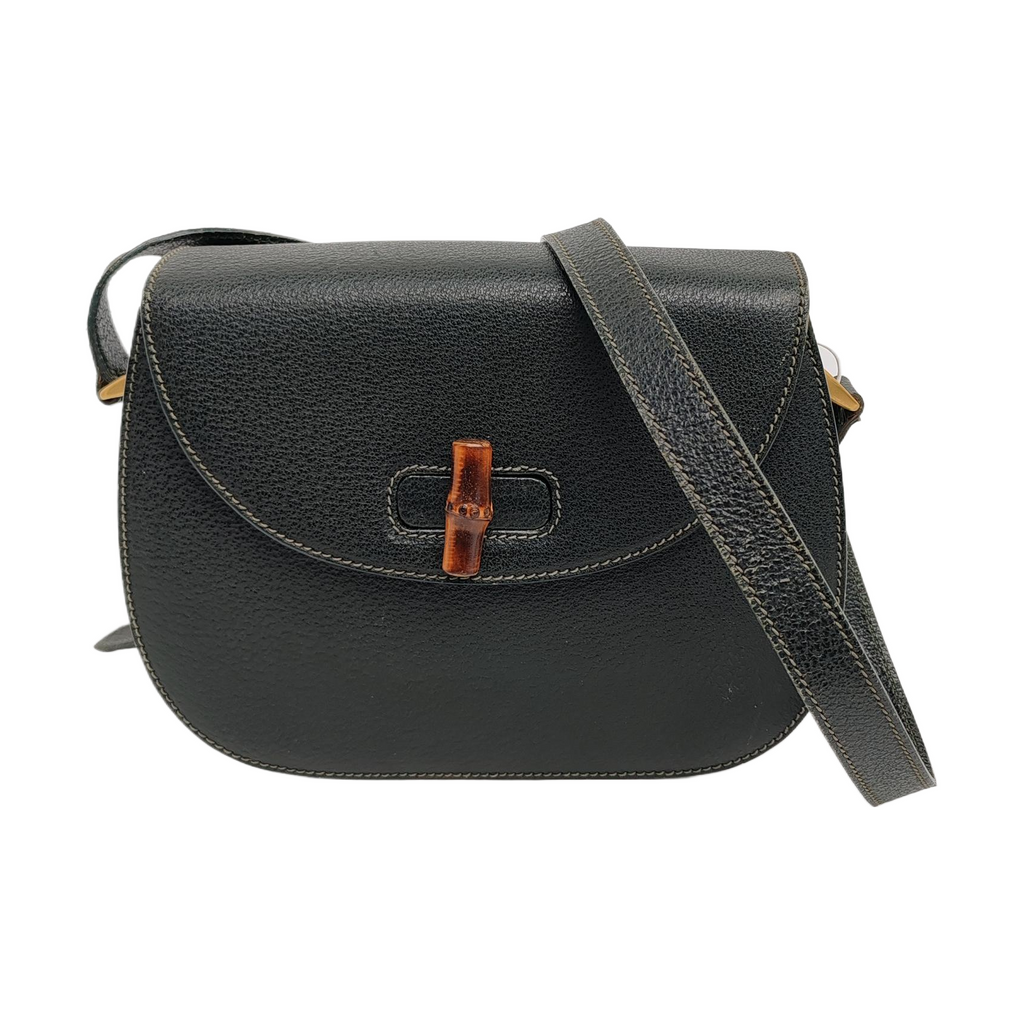 Gucci Bamboo 1947 Green Leather Medium Crossbody Bag