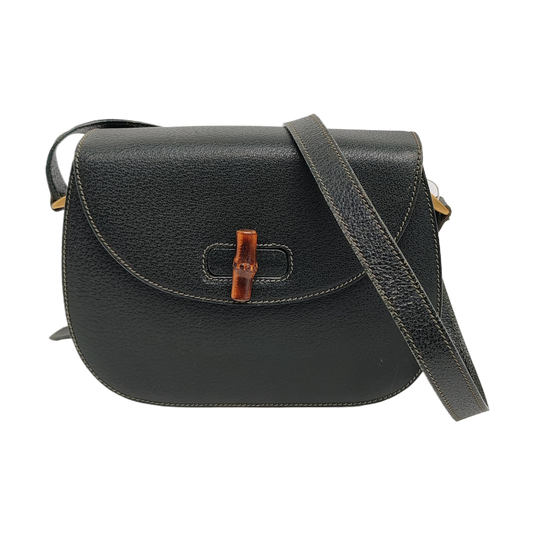 Gucci Bamboo 1947 Green Leather Medium Crossbody Bag