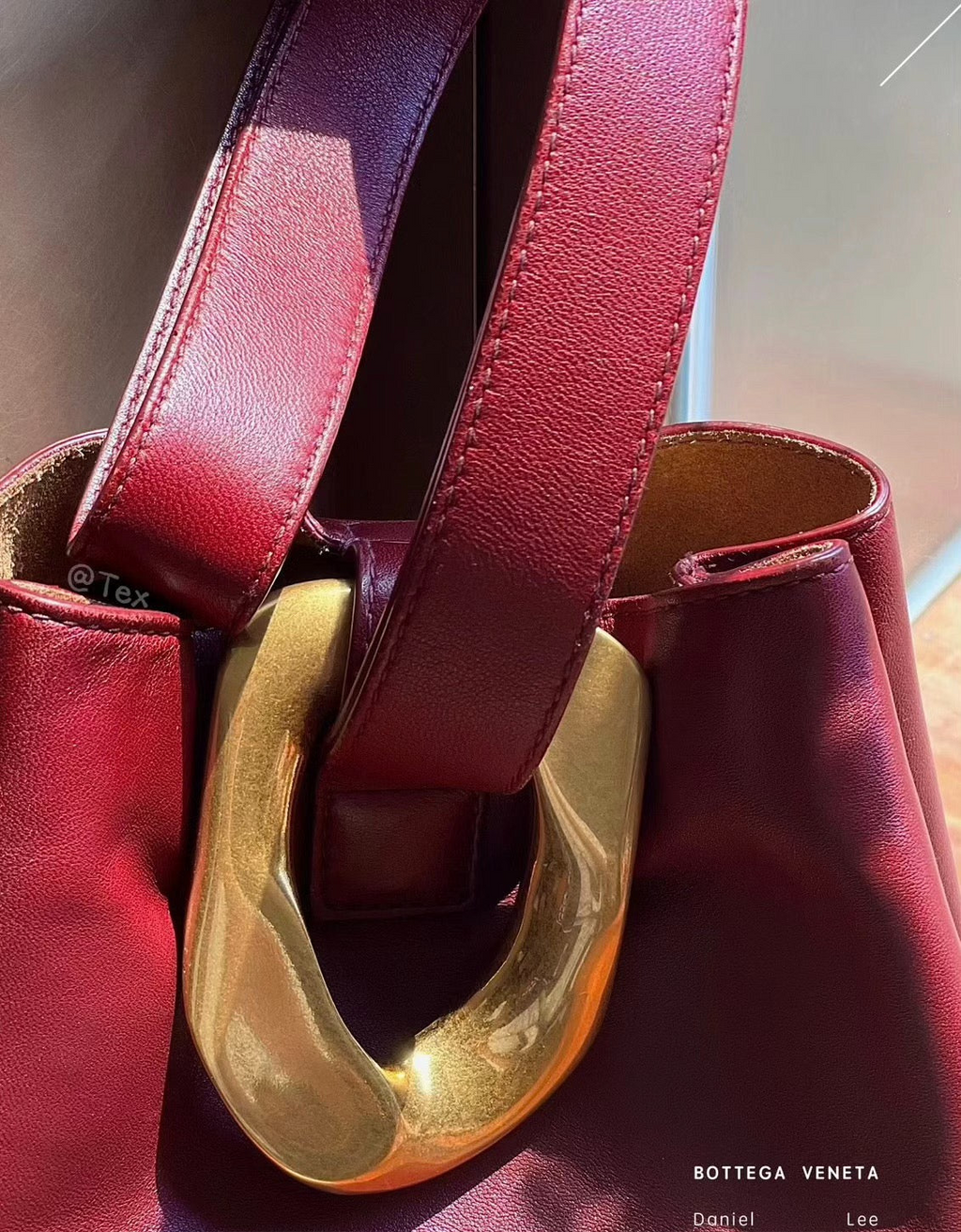 Bottega Veneta Drop Burgundy calfskin leather Gold Hardware Wristlet Clutch