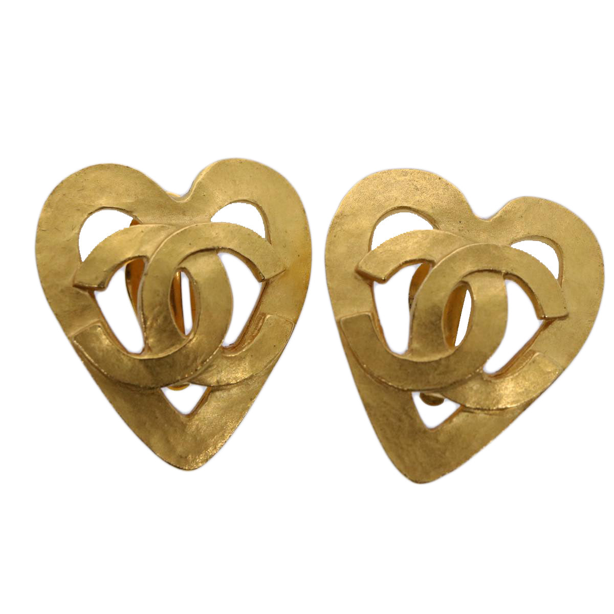 CHANEL heart Earring Gold Tone CC 60077A