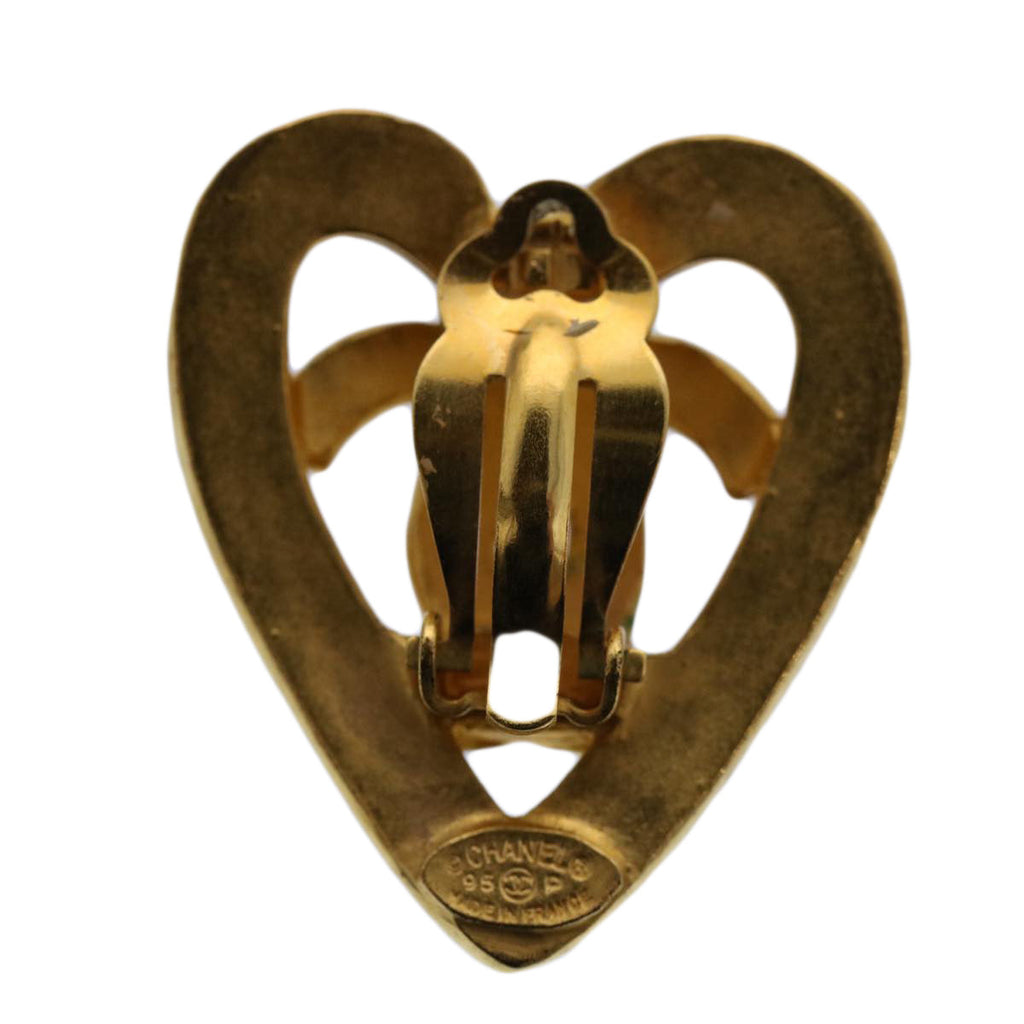 CHANEL heart Earring Gold Tone CC 60077A