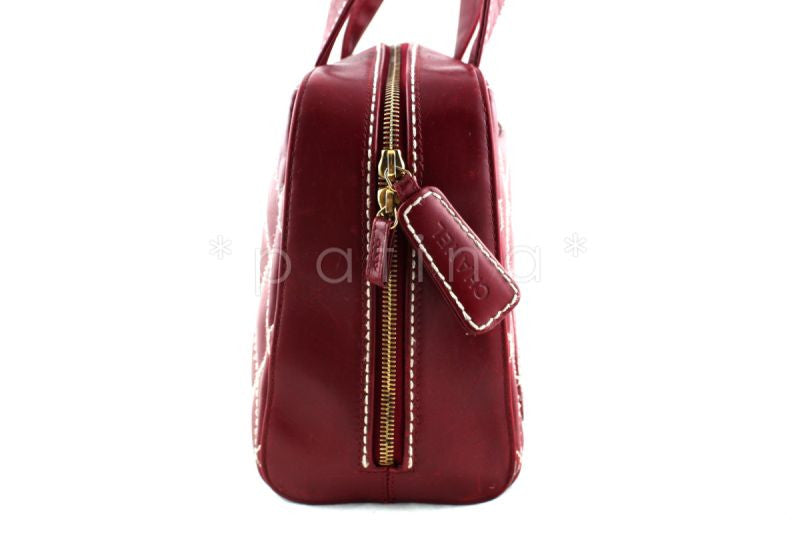 Chanel Red Contrast Stitch Surpique Classic Large Bowler Bag