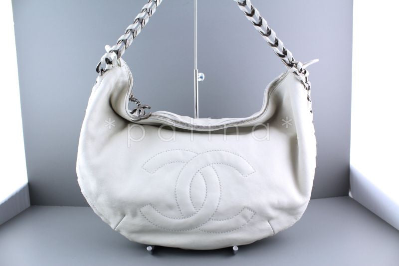 Chanel White Luxury Distressed Calf Modern Chain Large Hobo Bag