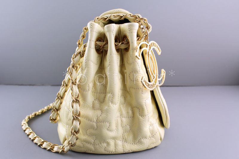 Chanel Ivory Jumbo Patent Puzzle Flap CC Charm Bag