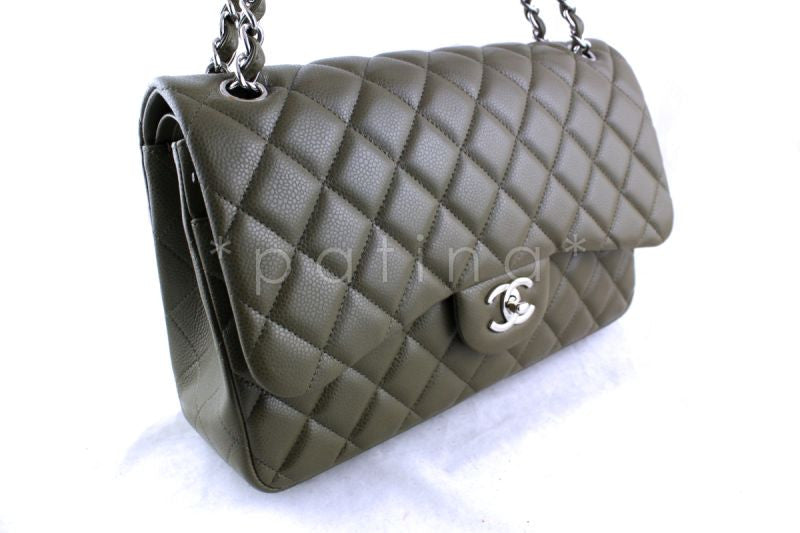 Chanel Olive Green Caviar Jumbo 2.55 Classic Double Flap Bag