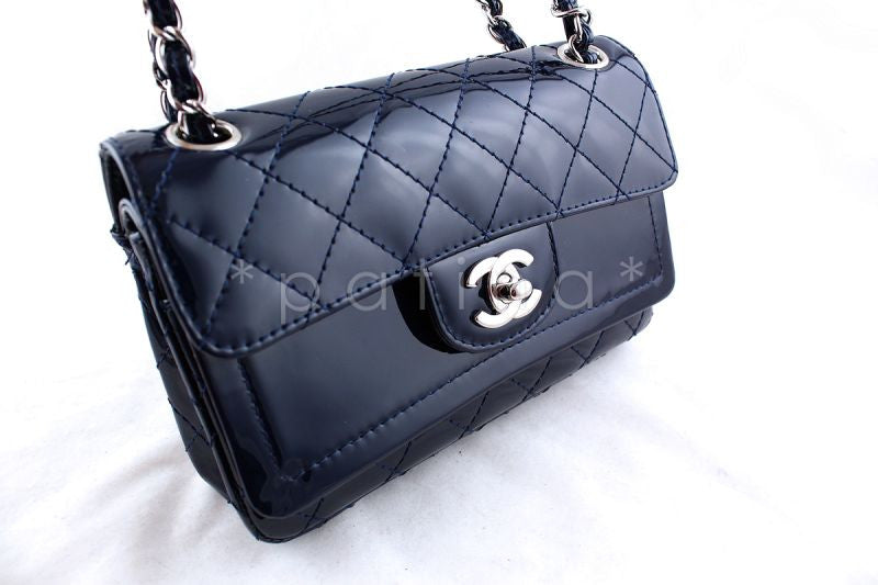 Chanel Navy Patent Lambskin Classic Extended Double Flap Bag