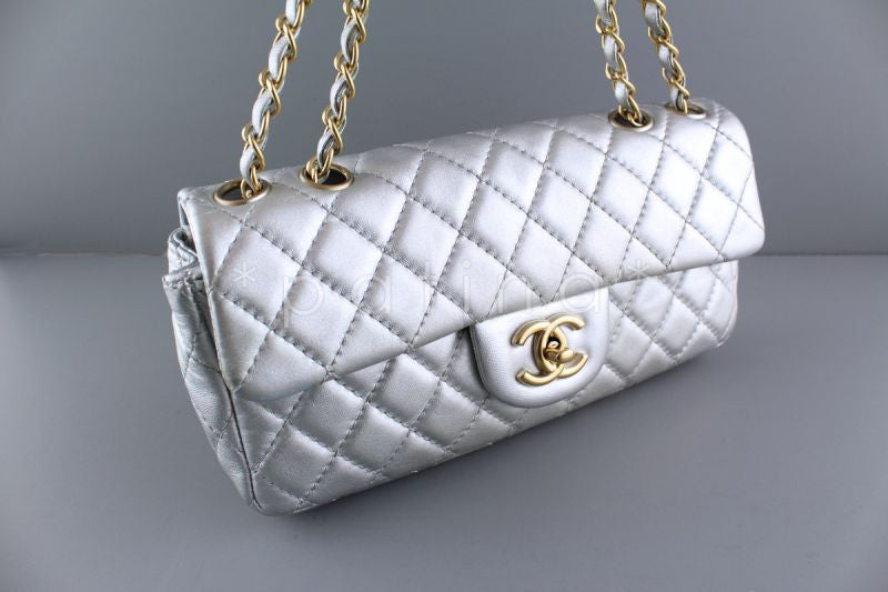 Chanel Silver Lambskin East West Classic 2.55 Shoulder Flap Bag KBF