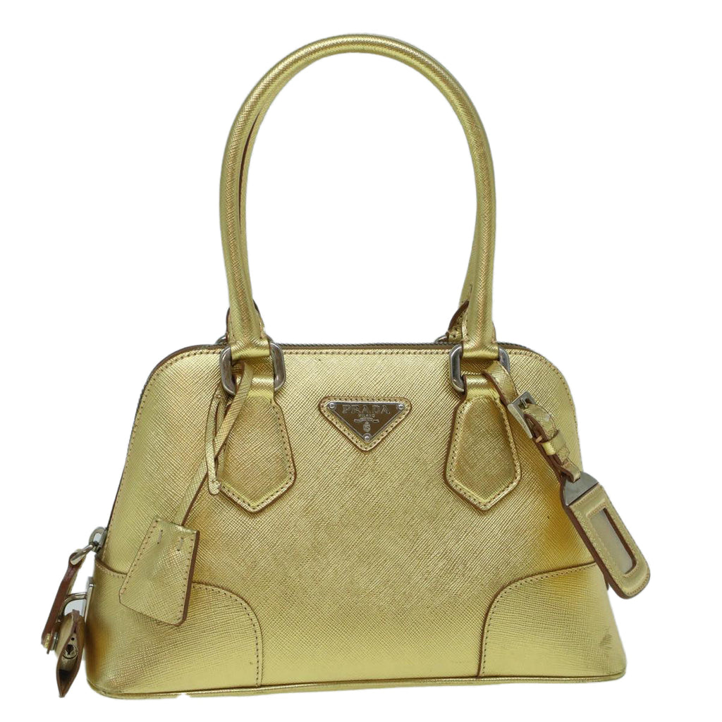 PRADA Hand Bag Safiano leather Gold 60231A