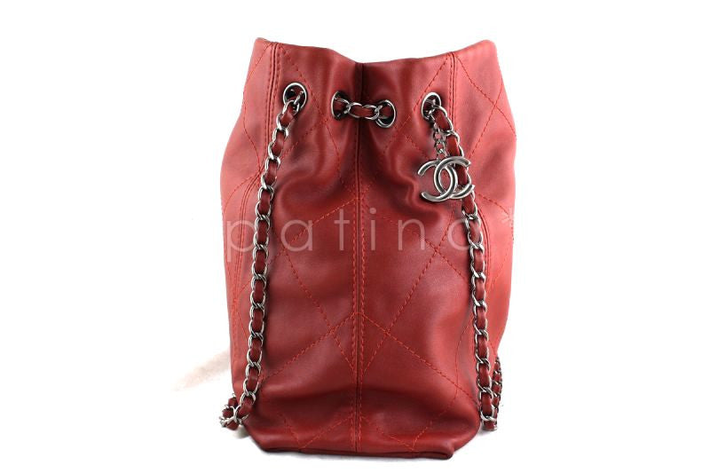 Chanel Brick Red Soft Drawstring Tall Hobo Tote Bag