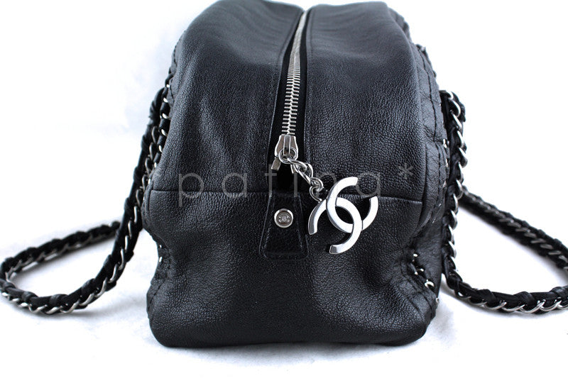 Chanel Black Distressed Luxury Ligne Bowler Bag